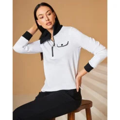 Women's Golf Pullover Sweatshirt White Long Sleeve Top Ladies Golf Attire Clothes Outfits Wear Apparel