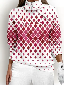 Women's Golf Pullover Sweatshirt Blue Grey Long Sleeve Thermal Warm Top Ladies Golf Attire Clothes Outfits Wear Apparel