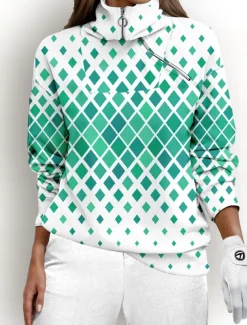 Women's Golf Pullover Sweatshirt Blue Grey Long Sleeve Thermal Warm Top Ladies Golf Attire Clothes Outfits Wear Apparel