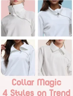 Women's Golf Pullover Sweatshirt Blue Grey Long Sleeve Thermal Warm Top Ladies Golf Attire Clothes Outfits Wear Apparel