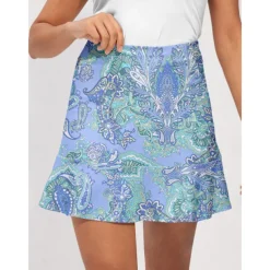 Women's Golf Skirts 17inch Pickleball Light Blue Bottoms Paisley Ladies Golf Attire Clothes Outfits Wear Apparel