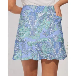 Women's Golf Skirts 17inch Pickleball Light Blue Bottoms Paisley Ladies Golf Attire Clothes Outfits Wear Apparel