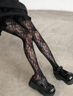 Women's Gothic Lace Patterned Tights - Sheer Fishnet Pantyhose for Cosplay, Party, and Casual Outfits