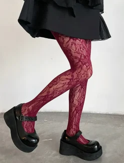 Women's Gothic Lace Patterned Tights - Sheer Fishnet Pantyhose for Cosplay, Party, and Casual Outfits