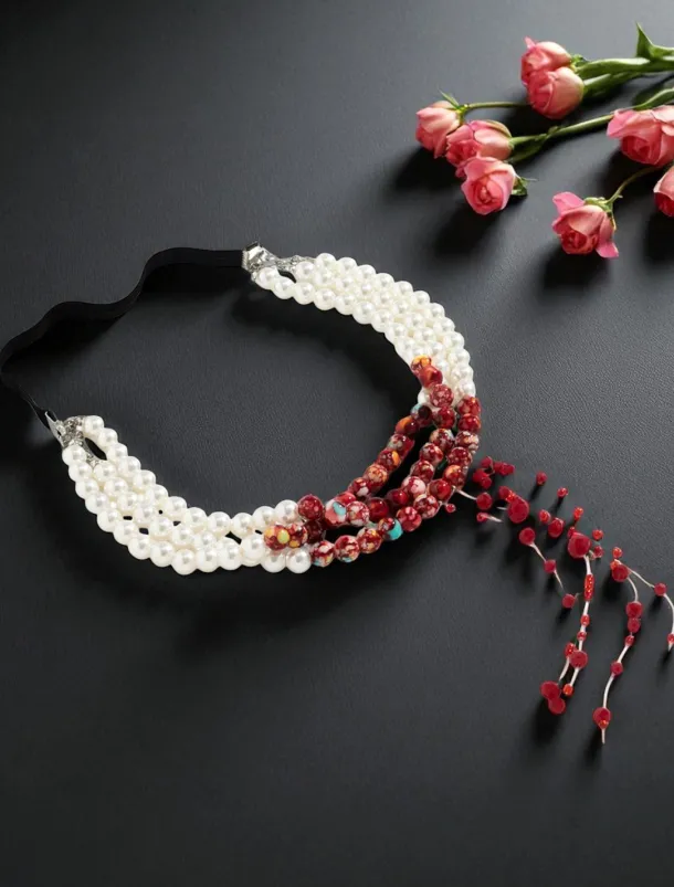 Women's Gothic Pearl and Red Bead Thigh Garter - Sexy Halloween Party Accessory