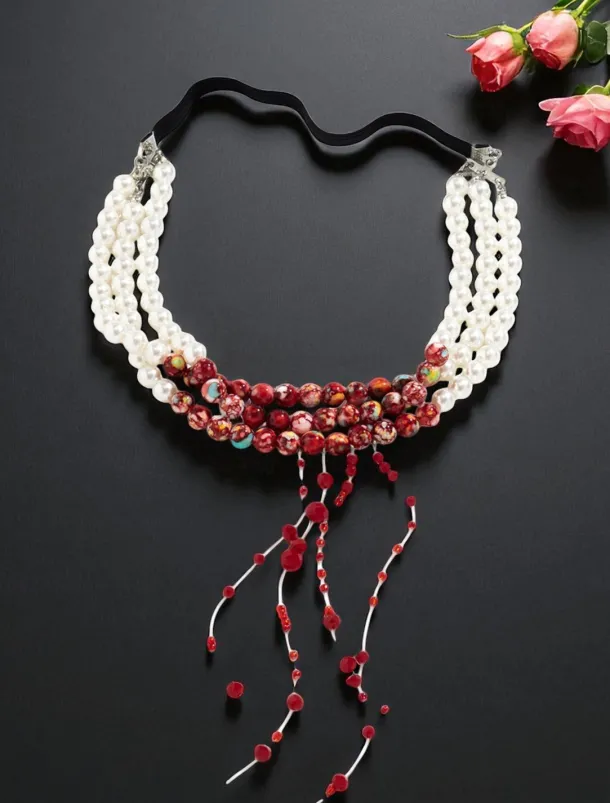 Women's Gothic Pearl and Red Bead Thigh Garter - Sexy Halloween Party Accessory