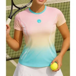 Women's Gradient Tennis Top Short Sleeves Printing Sweat-Wicking Moisture Wicking Breathable Tennis Golf Pickleball Crew Neck Pink Purple Tennis Clothing