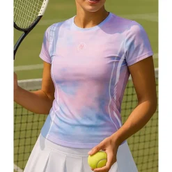 Women's Gradient Tennis Top Short Sleeves Printing Sweat-Wicking Moisture Wicking Breathable Tennis Golf Pickleball Crew Neck Pink Purple Tennis Clothing