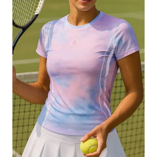Women's Gradient Tennis Top Short Sleeves Printing Sweat-Wicking Moisture Wicking Breathable Tennis Golf Pickleball Crew Neck Pink Purple Tennis Clothing