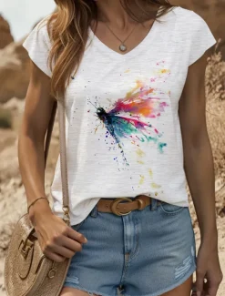 Women's Graphic Animal Butterfly Camisole Tank Top Vintage Tropical Stylish Sleeveless Short Sleeve V Neck Regular Tops Daily Print Black White Yellow Pink Blue Summer Spring