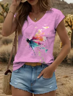 Women's Graphic Animal Butterfly Camisole Tank Top Vintage Tropical Stylish Sleeveless Short Sleeve V Neck Regular Tops Daily Print Black White Yellow Pink Blue Summer Spring