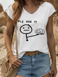 Women's Graphic Letter Camisole Tank Top Vintage Stylish Classic Sleeveless Short Sleeve V Neck Regular Tops Daily Vacation Wear Print Black White Yellow Red Blue Summer Spring