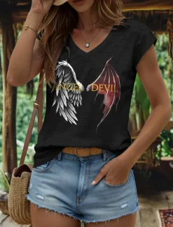 Women's Graphic Letter Camisole Tank Top Vintage Stylish Classic Sleeveless Short Sleeve V Neck Regular Tops Daily Vacation Wear Print Black White Red Blue Purple Summer Spring