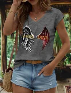 Women's Graphic Letter Camisole Tank Top Vintage Stylish Classic Sleeveless Short Sleeve V Neck Regular Tops Daily Vacation Wear Print Black White Red Blue Purple Summer Spring