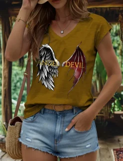 Women's Graphic Letter Camisole Tank Top Vintage Stylish Classic Sleeveless Short Sleeve V Neck Regular Tops Daily Vacation Wear Print Black White Red Blue Purple Summer Spring