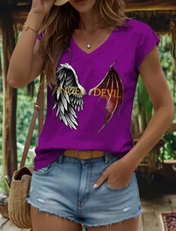 Women's Graphic Letter Camisole Tank Top Vintage Stylish Classic Sleeveless Short Sleeve V Neck Regular Tops Daily Vacation Wear Print Black White Red Blue Purple Summer Spring