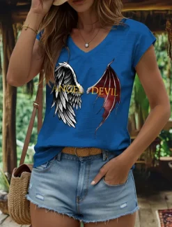 Women's Graphic Letter Camisole Tank Top Vintage Stylish Classic Sleeveless Short Sleeve V Neck Regular Tops Daily Vacation Wear Print Black White Red Blue Purple Summer Spring