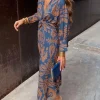 Women's Graphic Print V Neck Maxi Dress Long Sleeve Spring Fall