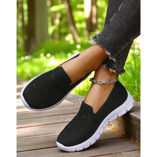 Women's Gray Flyknit Slip-On Sneakers – Everyday Trainers for Walking, Running Errands and Park Leisure