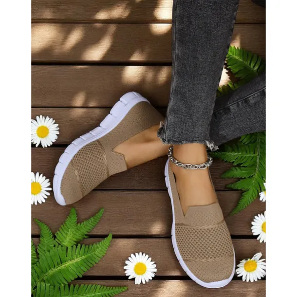 Women's Gray Flyknit Slip-On Sneakers – Everyday Trainers for Walking, Running Errands and Park Leisure