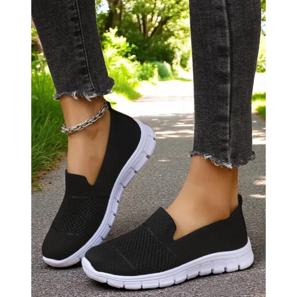 Women's Gray Flyknit Slip-On Sneakers – Everyday Trainers for Walking, Running Errands and Park Leisure