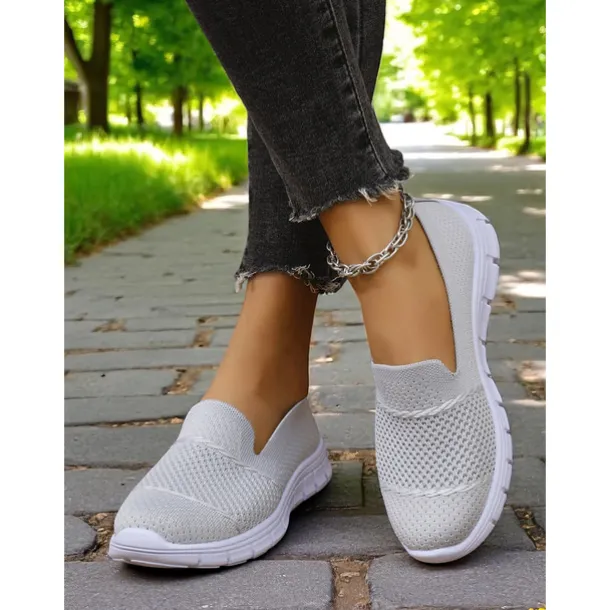 Women's Gray Flyknit Slip-On Sneakers – Everyday Trainers for Walking, Running Errands and Park Leisure