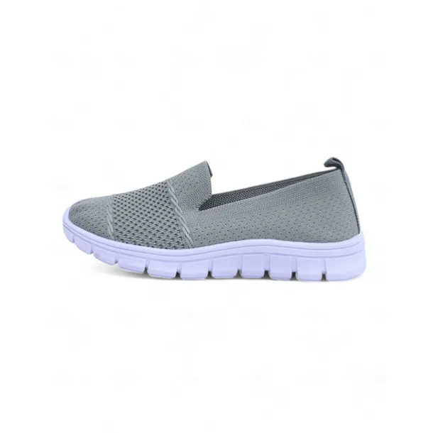 Women's Gray Flyknit Slip-On Sneakers – Everyday Trainers for Walking, Running Errands and Park Leisure