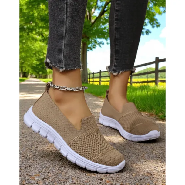 Women's Gray Flyknit Slip-On Sneakers – Everyday Trainers for Walking, Running Errands and Park Leisure