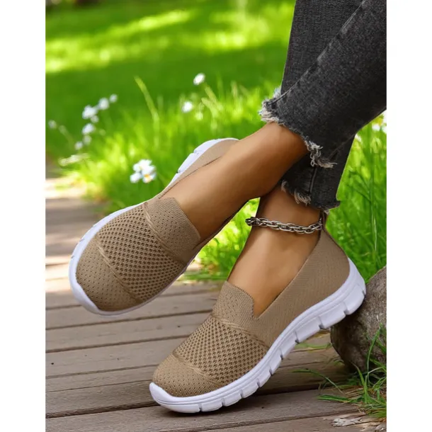 Women's Gray Flyknit Slip-On Sneakers – Everyday Trainers for Walking, Running Errands and Park Leisure