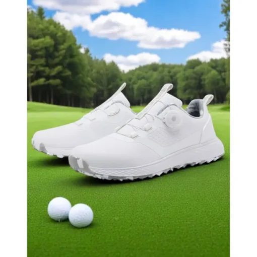 Women's Gray Waterproof Golf Shoes with Dial Lacing System – Comfortable Non-Slip Athletic Footwear for Outdoor Practice, Tournaments or Rainy Days