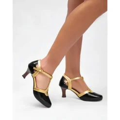 Women's Green and Gold T-Strap Shoes with Snakeskin Pattern Mid Heel and Vintage Style for Ballroom Performances and Formal Events