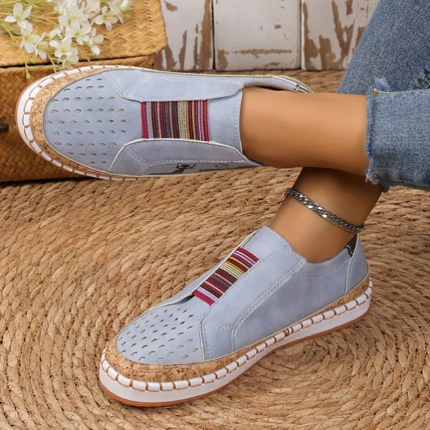 Women's Green Cat Print Slip-On Casual Sneakers – Breathable Loafers with Elastic Panel for Walking, Travel & Everyday Wear