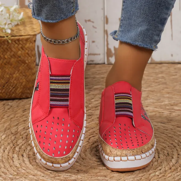 Women's Green Cat Print Slip-On Casual Sneakers – Breathable Loafers with Elastic Panel for Walking, Travel & Everyday Wear