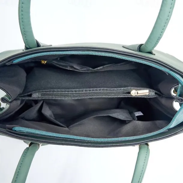Women's Green Faux Leather Handbag and Wallet Set – Elegant Structured Tote with Gold Accents for Office, Shopping, and Casual Outings