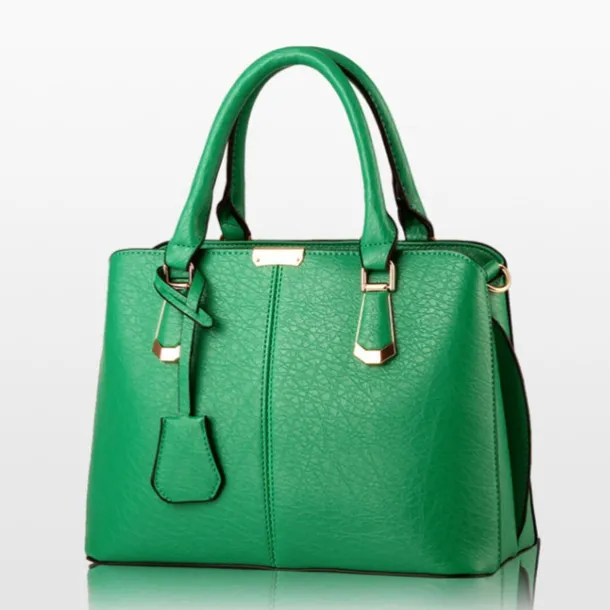 Women's Green Faux Leather Handbag – Elegant Structured Tote Bag with Gold Accents for Work, Travel & Everyday Use