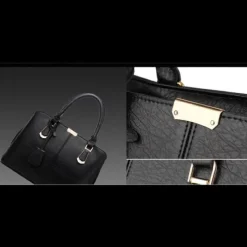 Women's Green Faux Leather Handbag – Elegant Structured Tote Bag with Gold Accents for Work, Travel & Everyday Use
