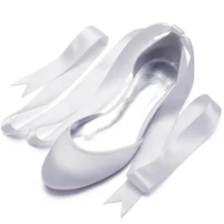 Women's Green Satin Ballet Flats with Long Ribbon Ties, Elegant and Comfortable Shoes for Weddings and Special Occasions