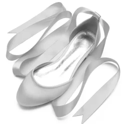 Women's Green Satin Ballet Flats with Long Ribbon Ties, Elegant and Comfortable Shoes for Weddings and Special Occasions