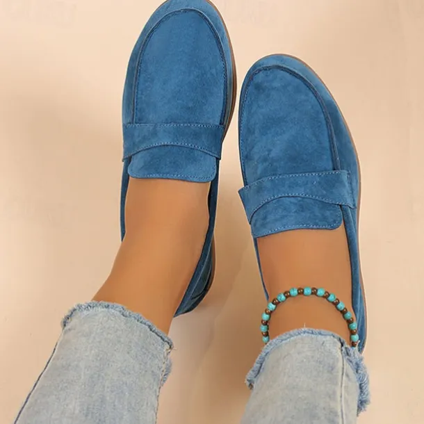 Women's Green Suede Loafers – Comfortable Slip-On Flat Shoes for Casual Wear, Walking & Daily Outfits