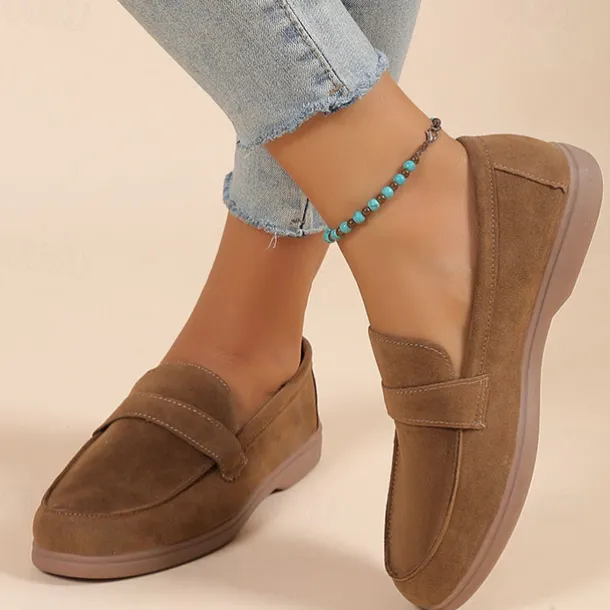 Women's Green Suede Loafers – Comfortable Slip-On Flat Shoes for Casual Wear, Walking & Daily Outfits