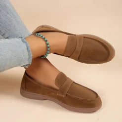 Women's Green Suede Loafers – Comfortable Slip-On Flat Shoes for Casual Wear, Walking & Daily Outfits