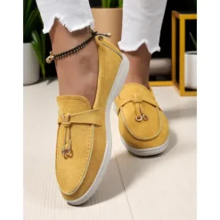 Women's Green Suede Loafers, Lightweight Flats with Gold Bit Detail for Casual Outfits and Daily Dates