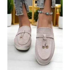 Women's Green Suede Loafers, Lightweight Flats with Gold Bit Detail for Casual Outfits and Daily Dates