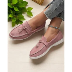 Women's Green Suede Loafers, Lightweight Flats with Gold Bit Detail for Casual Outfits and Daily Dates