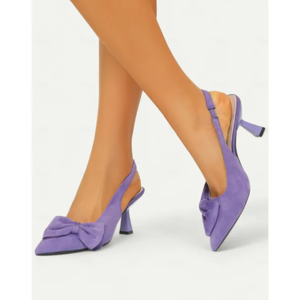 Women's Green Suede Slingback Heels – Pointed Toe Kitten Heels with Bow Detail, Elegant Pumps for Parties & Office Wear