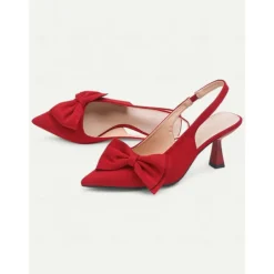 Women's Green Suede Slingback Heels – Pointed Toe Kitten Heels with Bow Detail, Elegant Pumps for Parties & Office Wear