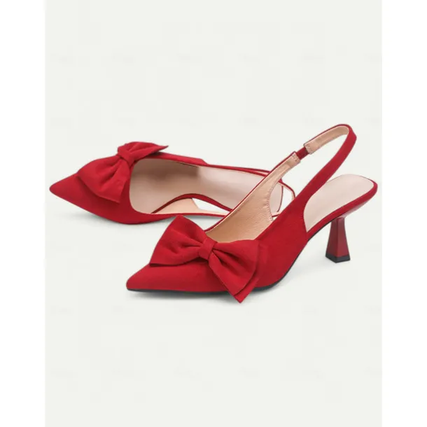 Women's Green Suede Slingback Heels – Pointed Toe Kitten Heels with Bow Detail, Elegant Pumps for Parties & Office Wear