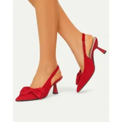 Women's Green Suede Slingback Heels – Pointed Toe Kitten Heels with Bow Detail, Elegant Pumps for Parties & Office Wear