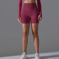 Women's Gym Shorts Yoga Shorts Workout Shorts Elastic Waistband High Waist Yoga Gym Workout Pilates Shorts Black Red Burgundy Sports Activewear Stretchy Slim