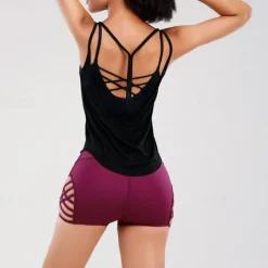 Women's Gym Shorts Yoga Shorts Workout Shorts Cut Out High Waist Yoga Gym Workout Pilates Shorts Black Burgundy Dark Blue Sports Activewear Stretchy Slim